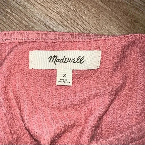 Madewell Ribbed Thick Knit Button Shoulder Pink Top Size Small EUC - Picture 5 of 5